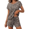 image:imageEkouaer Women 2 Piece Pajamas Set Short Sleeve Comfy Lounge Set Round Neck Tops and Shorts Pjs with PocketsBrown Leopard