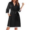 image:imageEkouaer Women Kimono Robe 34 Sleeves Loungewear Dress Knee Length Sleepwear Pockets Housecoat Short Bathrobe SXXLCblack