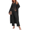 image:imageEkouaer Womens 3 Piece Lounge Set Pajama Long Sleeve Cardigan Sleeveless Top Pants Sweatsuit SXXLBlack