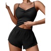 image:imageEkouaer Womens Cami Pajama Sets 2 Piece Ribbed Knit Lingerie Sleeveless Tank Top and Shorts Camisole Pjs SleepwearBlack