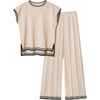 image:imageEkouaer Womens Matching Sets Knit Sweater Sets 2 Pieces Outfits Pullover Tops Wide Legs Pants Lounge SetBeige