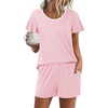 image:imageEkouaer Womens Pajama Set Summer Short Sleeve Pjs Sleepwear Cute 2 Piece Lounge Sets SXXLPink