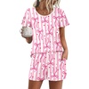 image:imageEkouaer Womens Pajama Set Summer Short Sleeve Pjs Sleepwear Cute 2 Piece Lounge Sets SXXLPink Stripe Bow