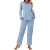 image:imageEkouaer Womens Pajama Sets 2 piece Lounge Sets for Women Vneck Long Sleeve Top and Elastic Waist Pants with PocketsLight Blue
