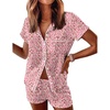 image:imageEkouaer Womens Pajama Sets Button Down Lounge Set 2 Piece Loungewear Soft Sleepwear Short Sleeve Pjs with PocketsAhearts Pink