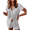 image:imageEkouaer Womens Pajama Sets Button Down Lounge Set 2 Piece Loungewear Soft Sleepwear Short Sleeve Pjs with PocketsLight Gray