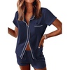 image:imageEkouaer Womens Pajama Sets Button Down Lounge Set 2 Piece Loungewear Soft Sleepwear Short Sleeve Pjs with PocketsNavy Blue
