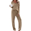 image:imageEkouaer Womens Pajama Sets Button Up Long Sleeve Pjs Soft Lounge Set 2 Piece Sleepwear with PocketsKhaki