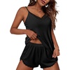 image:imageEkouaer Womens Pajama Sets Soft Lingerie Sleepwear 2 Piece Cami Shorts Set V Neck Pj Lace NightwearAblack