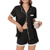 image:imageEkouaer Womens Short Sleeve Pajamas Set Soft Sleepwear Button Down Lounge Set Lace Top and Shorts Pj NightwearBlack