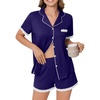 image:imageEkouaer Womens Short Sleeve Pajamas Set Soft Sleepwear Button Down Lounge Set Lace Top and Shorts Pj NightwearBlue