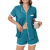 image:imageEkouaer Womens Short Sleeve Pajamas Set Soft Sleepwear Button Down Lounge Set Lace Top and Shorts Pj NightwearBlue Green