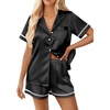 image:imageEkouaer Womens Silk Pajama Sets Button Up Satin Pjs Short Sleeve 2 Piece Pj Sets Cute Lounge Sets with Chest PocketA Black
