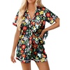 image:imageEkouaer Womens Silk Pajama Sets Button Up Satin Pjs Short Sleeve 2 Piece Pj Sets Cute Lounge Sets with Chest PocketFlowers