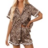 image:imageEkouaer Womens Silk Pajama Sets Button Up Satin Pjs Short Sleeve 2 Piece Pj Sets Cute Lounge Sets with Chest PocketLeopard Print Black