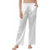 image:imageEkouaer Womens Silk Satin Pajama Pants Wide Leg Lounge Pants for Women Elastic Waist Pj Bottoms with Side PocketsWhite