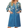 image:imageEkouaer Zipper Robes for Women 34 Sleeve Housecoats Knee Length Bathrobe Lightweight Nightgown with Pockets S3XLDeep Blue Floral