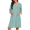 image:imageEkouaer Zipper Robes for Women 34 Sleeves Lightweight House Coat Zip Up Bathrobe Soft Nightgown with Pockets S3XLGreen Floral
