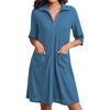image:imageEkouaer Zipper Robes for Women Waffle Knit Bathrobes Short Lightweight Knee Length Loungewear with Pockets SXXLSnorkel Blue