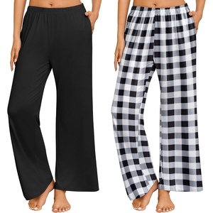 image:imageEkouaer 2 Pack Women Pajama Pants Soft Casual Pajama Bottoms Comfy Wide Leg Sleep Pants Pj Bottoms with PocketsBlackblack White Plaid