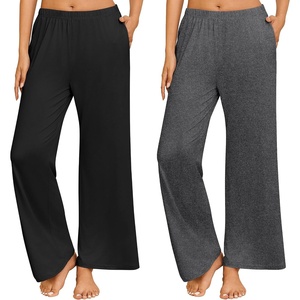 image:imageEkouaer 2 Pack Women Pajama Pants Soft Casual Pajama Bottoms Comfy Wide Leg Sleep Pants Pj Bottoms with PocketsBlackdark Grey