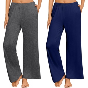 image:imageEkouaer 2 Pack Women Pajama Pants Soft Casual Pajama Bottoms Comfy Wide Leg Sleep Pants Pj Bottoms with PocketsDark Greynavy Blue