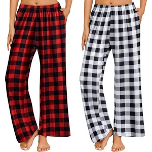 image:imageEkouaer 2 Pack Women Pajama Pants Soft Casual Pajama Bottoms Comfy Wide Leg Sleep Pants Pj Bottoms with PocketsRed Black Plaidblack White Plaid