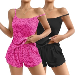 image:imageEkouaer 2 Pack Womens Cami Pajama Sets Cute Print Tank Top Pjs and Shorts Camisole Lounge SetBlackrose Leopard