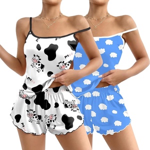 image:imageEkouaer 2 Pack Womens Cami Pajama Sets Cute Print Tank Top Pjs and Shorts Camisole Lounge SetDairy Cowblue Clouds