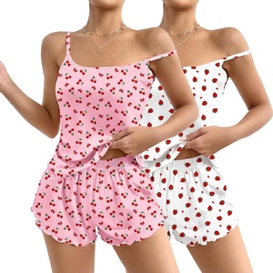 image:imageEkouaer 2 Pack Womens Cami Pajama Sets Cute Print Tank Top Pjs and Shorts Camisole Lounge SetPink Cherrywhite Strawberry