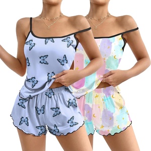image:imageEkouaer 2 Pack Womens Cami Pajama Sets Cute Print Tank Top Pjs and Shorts Camisole Lounge SetPueple Butterflycandy Print