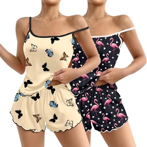 image:imageEkouaer 2 Pack Womens Cami Pajama Sets Cute Print Tank Top Pjs and Shorts Camisole Lounge SetYellow Butterflyflamingo