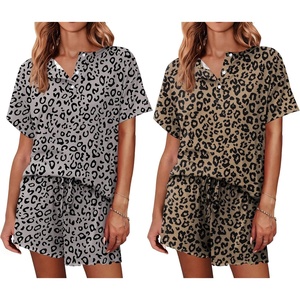image:imageEkouaer 2 Pack Womens Pajama Sets Short Sleeve Top with Shorts Soft Comfy Loungewear Sleepwear SXXLGray LeopardBrown Leopard