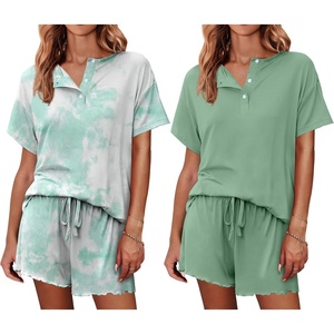 image:imageEkouaer 2 Pack Womens Pajama Sets Short Sleeve Top with Shorts Soft Comfy Loungewear Sleepwear SXXLTie Dye Light GreenGreen