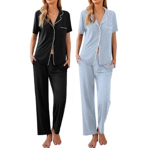 image:imageEkouaer 2 PackWomens Pajamas Short Sleeve Pjs Notch Collar Button Up Loungewear Cozy Sleepwear SetsBlackblue Stars