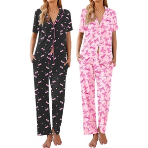 image:imageEkouaer 2 PackWomens Pajamas Short Sleeve Pjs Notch Collar Button Up Loungewear Cozy Sleepwear SetsCherries and Bows