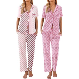 image:imageEkouaer 2 PackWomens Pajamas Short Sleeve Pjs Notch Collar Button Up Loungewear Cozy Sleepwear SetsFlower