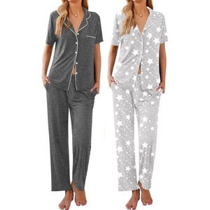 image:imageEkouaer 2 PackWomens Pajamas Short Sleeve Pjs Notch Collar Button Up Loungewear Cozy Sleepwear SetsMedium Graystars