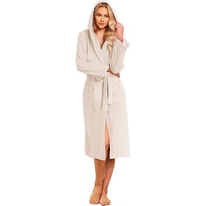image:imageEkouaer Fleece Robes for Women with Hooded Warm Soft Cozy Long Plush Bathrobe SXXLBbeige