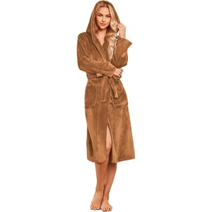 image:imageEkouaer Fleece Robes for Women with Hooded Warm Soft Cozy Long Plush Bathrobe SXXLBbrown