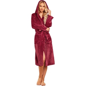 image:imageEkouaer Fleece Robes for Women with Hooded Warm Soft Cozy Long Plush Bathrobe SXXLBwine Red