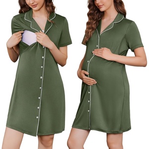 image:imageEkouaer Labor and Delivery Gown for Women Maternity Hospital Gowns with Button Short Sleeve Nursing Nightgown Pajamas DressArmy Green