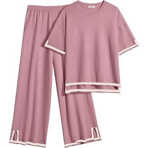 image:imageEkouaer Lounge Set for Women Travel Outfits 2 Piece Sets Short Sleeve Sweater Top Wide Leg Long Pants LoungewearDark Pink