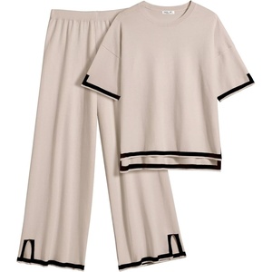 image:imageEkouaer Lounge Set for Women Travel Outfits 2 Piece Sets Short Sleeve Sweater Top Wide Leg Long Pants LoungewearMoon Gray