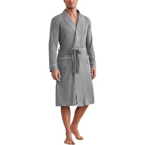 image:imageEkouaer Mens Robes Lightweight Waffle Knit Kimono Bathrobe Long Sleeve Sleepwear Soft Knee Length Robe with Pockets S3XLLight Grey