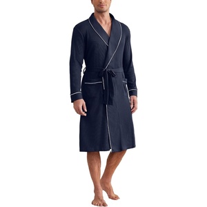 image:imageEkouaer Mens Robes Lightweight Waffle Knit Kimono Bathrobe Long Sleeve Sleepwear Soft Knee Length Robe with Pockets S3XLNavy Blue