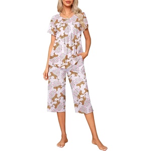 image:imageEkouaer Pajama Set for Women 2 Piece Capri Pants Short Sleeve Top Sleepwear Soft Pjs Loungewear with Pockets S3XLLight Pink Cheetah