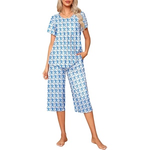 image:imageEkouaer Pajama Set for Women 2 Piece Capri Pants Short Sleeve Top Sleepwear Soft Pjs Loungewear with Pockets S3XLWhite Monkey