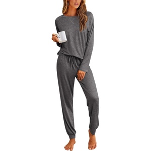 image:imageEkouaer Pajamas Womens Long Sleeve Pj Set 2 Piece Loungewear Soft Comfy Sleepwear with Jogger Pants SXXLDark Grey