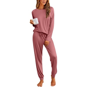 image:imageEkouaer Pajamas Womens Long Sleeve Pj Set 2 Piece Loungewear Soft Comfy Sleepwear with Jogger Pants SXXLOld Rose